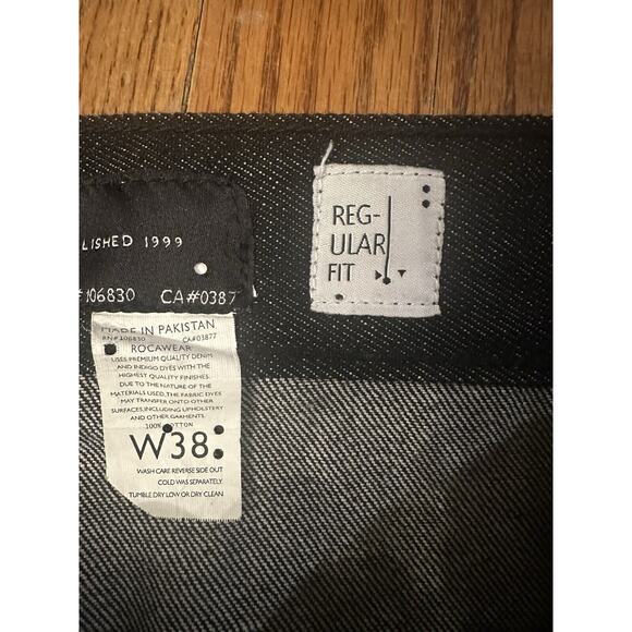 Rocawear Y2K Dark Denim Jeans Black Size 38 X 32 106830 Baggy Wide Leg Pants - Picture 4 of 16